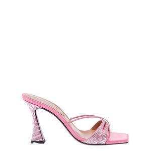 D'accori Women Pink Slip-On Sandals With All-Over Rhinestone In Satin Woman